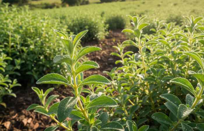 Foto tumbuhan Stevia rebaudiana yang daunnya sering digunakan untuk membuat pemanis pengganti gula
