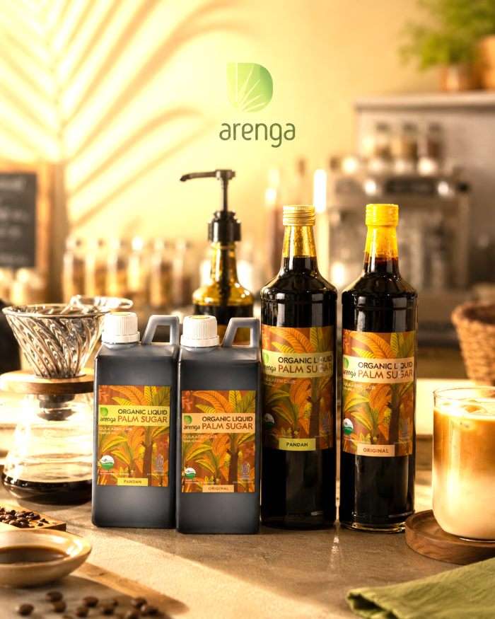 Gula aren cair Arenga Original dan Pandan dalam kemasan untuk kebutuhan kopi dan coffee shop