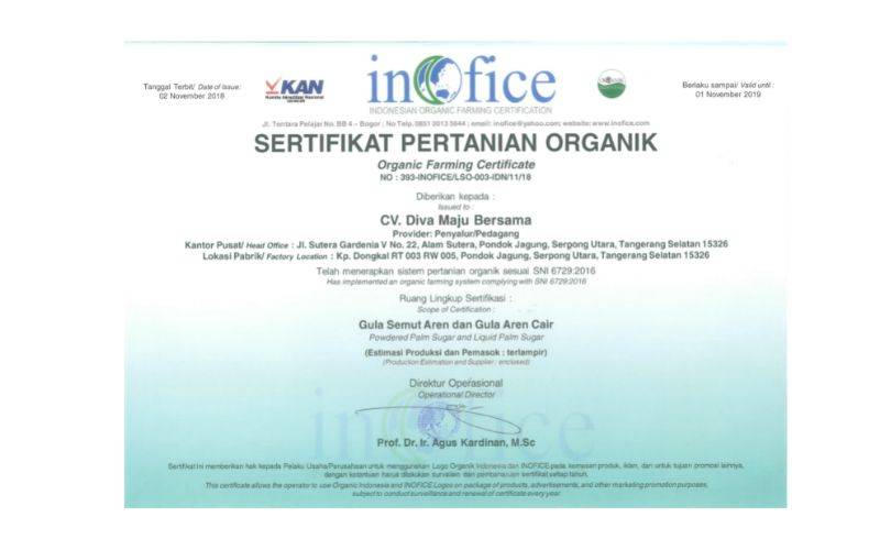 Contoh Sertifikat organik Indonesia