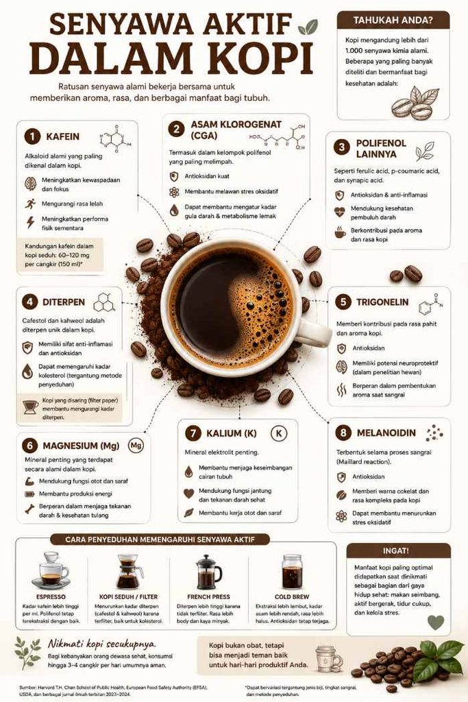 Info grafis tentang senyawa aktif yang terdapat dalam kopi