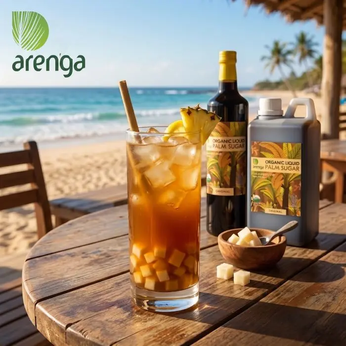 Resep berjudul 'JUS NANAS, JERUK LEMON DAN BENGKUANG'. Bagian atas menampilkan gambar rendering dari gelas dan kendi jus kuning cerah dengan potongan nanas. Teks di bawahnya merinci bahan-bahan (termasuk nanas, lemon, dan bengkuang dadu) dan lima langkah mudah untuk membuat minuman yang menyegarkan. Teks pengantar menyoroti manfaat hidrasi untuk cuaca panas dan buka puasa.